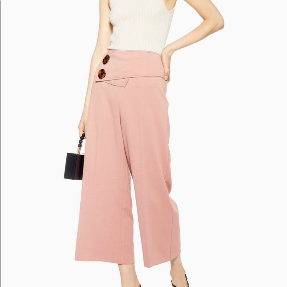 Button Crop Wide Leg Pants
